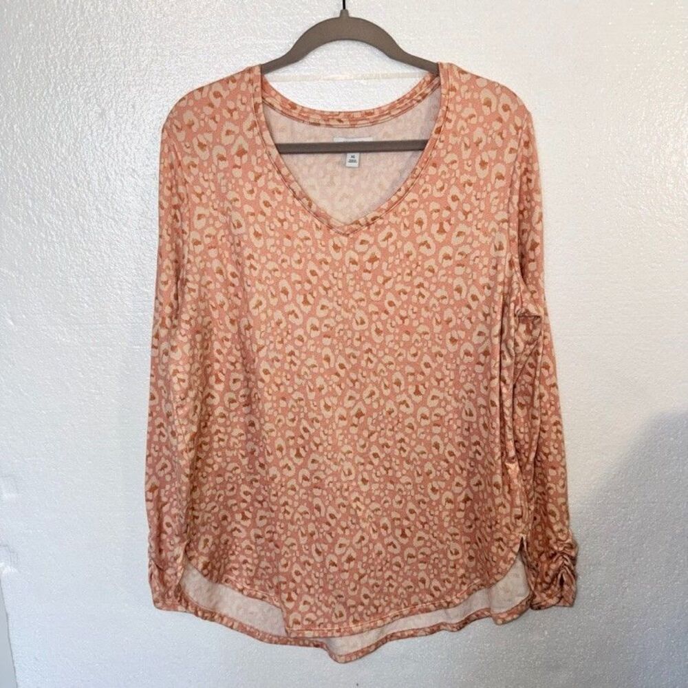 Nine West Women's XL Soft Spun Long Sleeve Pink Cheetah Leopard Print SUPER SOFT